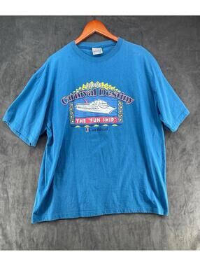 Vintage Carnival Destiny Fun Ship T Shirt XL Blue Cruise Ship Made In USA